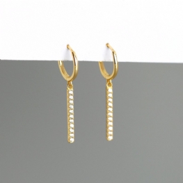 Pozłacane Srebro 925 Cz Pave Bar Drop Kolczyki Hoop