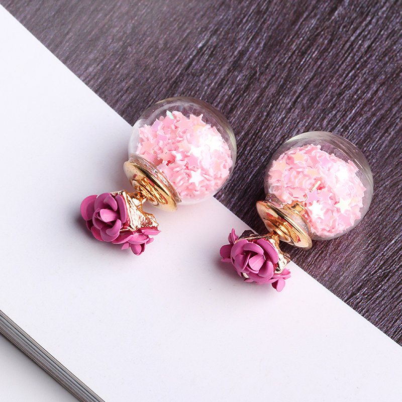 Słodkie Eleganckie Kolczyki Szklane Wishing Ball Star Rose Flower Dla Kobiet Prezent