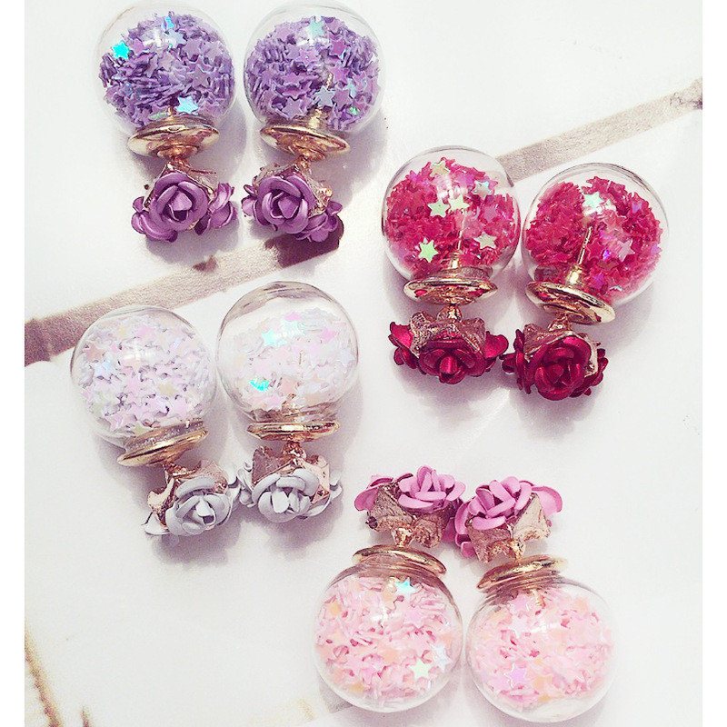 Słodkie Eleganckie Kolczyki Szklane Wishing Ball Star Rose Flower Dla Kobiet Prezent