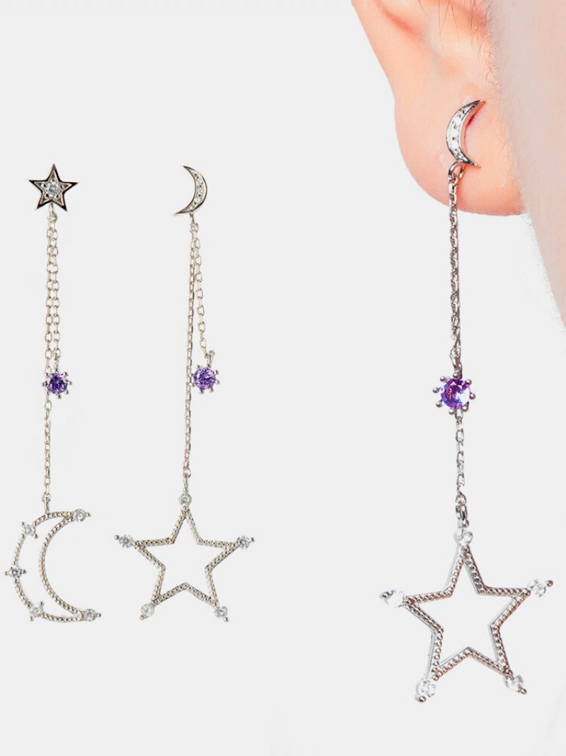 Sweet Ear Drop Hollow Stars Moons Geometryczne Okrągłe Cyrkonie Frędzle Kolczyki Biżuteria Dla Kobiet