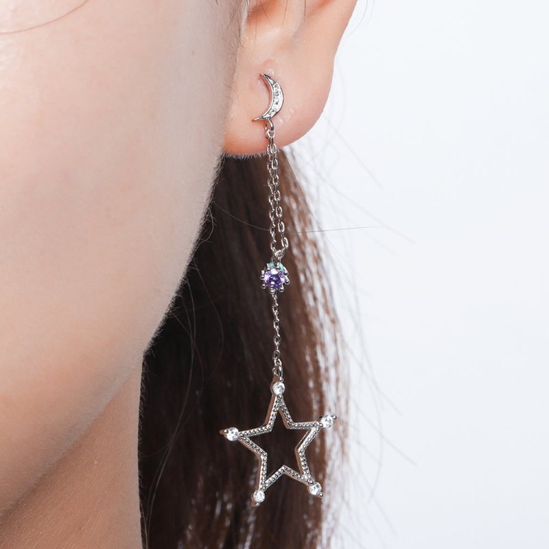 Sweet Ear Drop Hollow Stars Moons Geometryczne Okrągłe Cyrkonie Frędzle Kolczyki Biżuteria Dla Kobiet