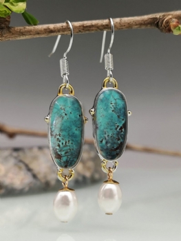 Vintage Alloy Green Opal Kolczyki Perłowe Wiszące
