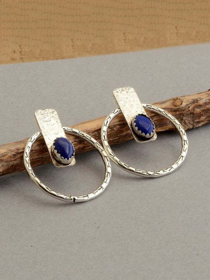 Vintage Dwustronne Połączenie Podwójnego Zastosowania Kolczyki Hammer Jacket Lapis Ear Stud