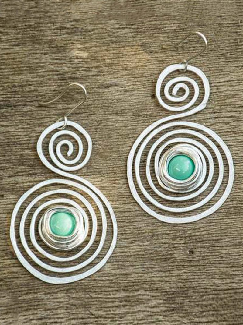 Vintage Geometryczne Spiralne Wielowarstwowe Kolczyki Ze Stopu Turkusu