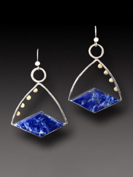 Vintage Inkrustowane Niebieskie Kolczyki Ze Stopu Lapis Lazuli W Kształcie Rombu