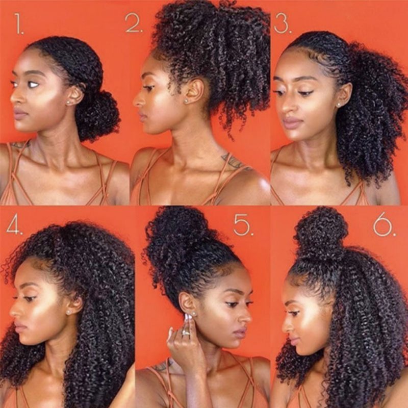 Damskie Symulacja Peruka Kontraktowa Skrzyp Afro Kinky Curly Clip In Prawdziwe Włosy Kucyk Dla Dziewczyna Dama