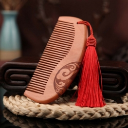 Drewniany Grzebień Dwustronna Rzeźba Z Drewna Brzoskwiniowego Tassel Nanmu Mahogany Masaż Włosy Skóra Głowy Pielęgnacja Włosów