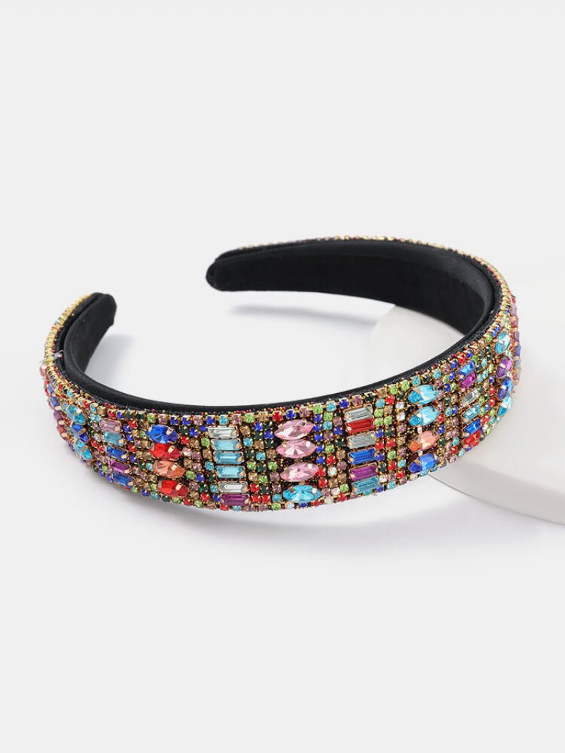 Etniczne Flanelowe Wysadzane Diamentami Geometryczne Rhinestone Super Hairband Akcesoria Do Włosów