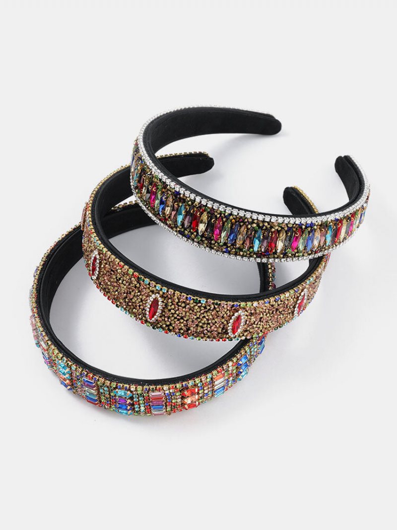 Etniczne Flanelowe Wysadzane Diamentami Geometryczne Rhinestone Super Hairband Akcesoria Do Włosów