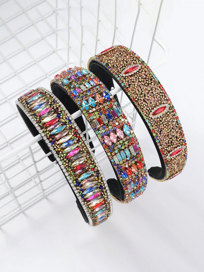 Etniczne Flanelowe Wysadzane Diamentami Geometryczne Rhinestone Super Hairband Akcesoria Do Włosów