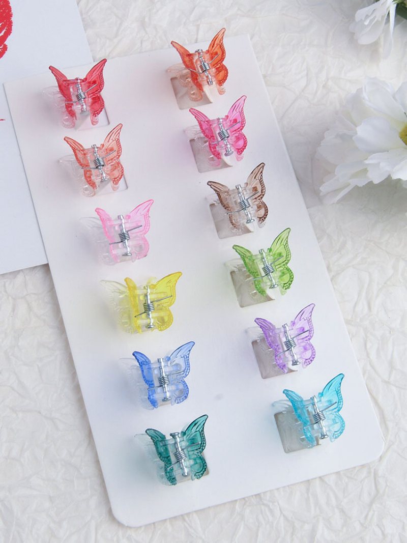 Jassy 12 Sztuk Damska Plastikowa Kreskówka Mini Motyl Kolor Gradient Warkocz Diy Wystrój Grzywka Spinka Do Włosów
