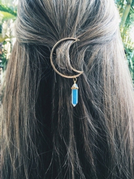 Kolorowy Kamień Naturalny Wisiorek Hollow Moon Charm Spinka Do Włosów Akcesoria Do Dla Kobiet
