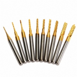 Drillpro Db-m1 10 Szt. 0.8-3 mm Powlekane Tytanem Frezy Do Grawerowania Węglików Spiekanych