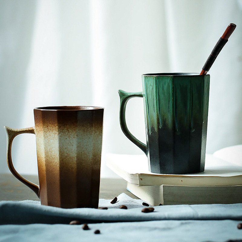 Ceramiczny Kubek Do Szorowania Z Pokrywką Łyżka Biurowy O Dużej Pojemności Dla Par Prezent
