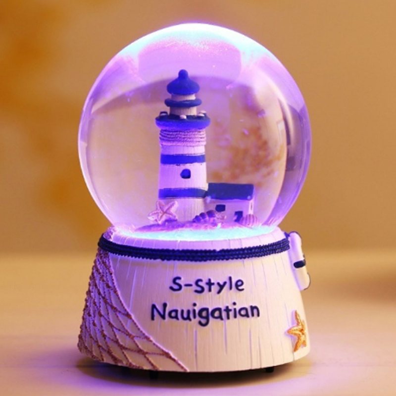 Mini Żeglarska Latarnia Morska Kryształowa Kula Podstawa Led 3d Lampka Nocna Ze Stojakiem 5 Zmian Kolorów Dla Dzieci Wystrój Sypialni Dziecięcej Prezent Urodzinowy Śnieg Global Musical Box