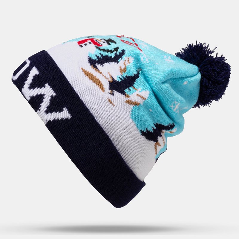 Christmas Snowman Elk Tree Cuffed Ball Dzianinowa Czapka