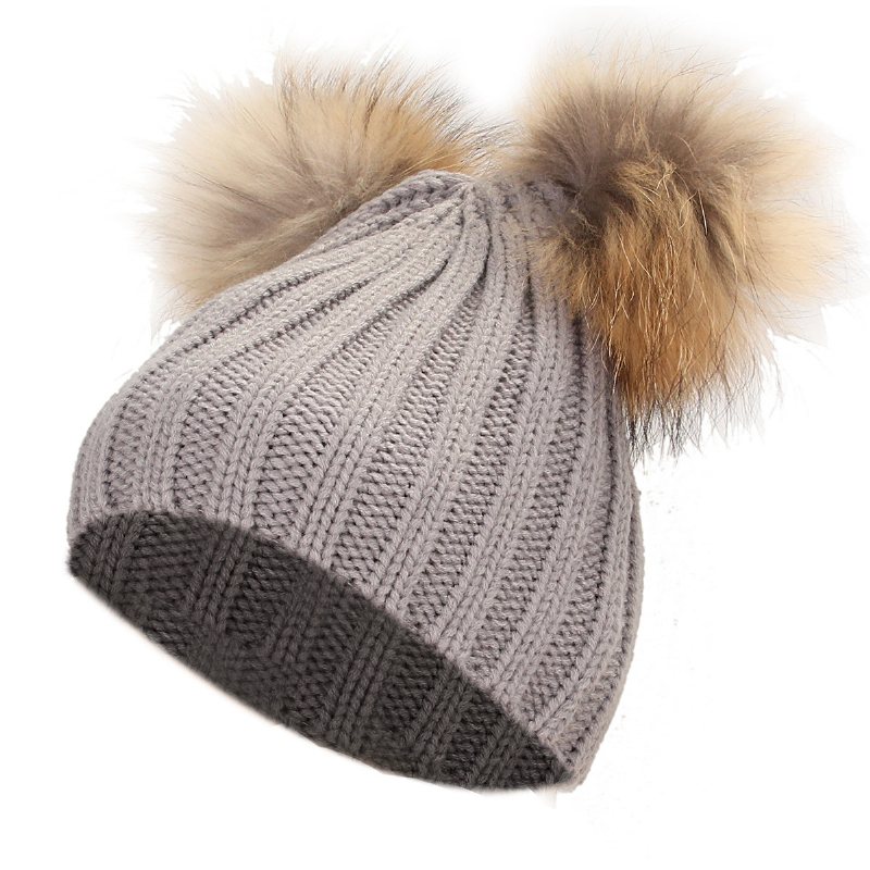Damska Czapka Zimowa Z Podwójnym Pomponem Z Dzianiny Beanie Bobble Narciarska