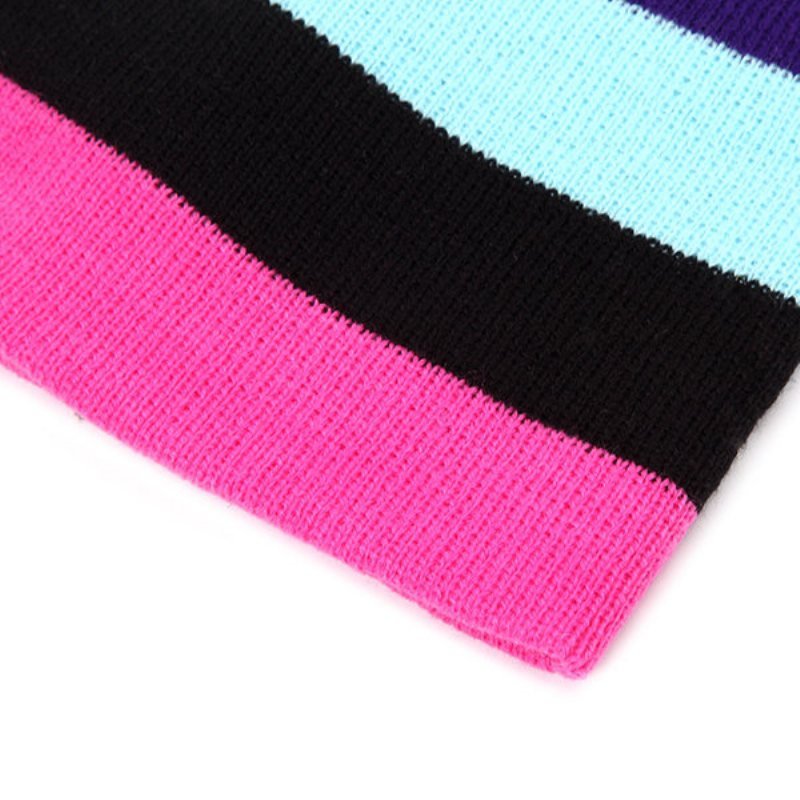 Damska Dzianinowa Wielokolorowa Czapka Beanie W Kolorowe Paski Dorywczo Składana Ciepła Z Daszkiem