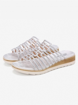 Kobiety Rhinestone Decor Hollow Out Platform Casual Kapcie
