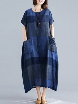 Sukienka Plus Size Z Krótkim Rękawem I Kieszeniami W Stylu Vintage