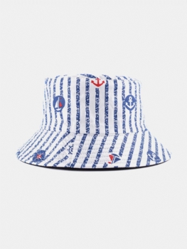 Unisex Bawełniany Dwustronny Pasek Żaglówka Kotwica Ster Drukowanie All Match Sunshade Bucket Hat