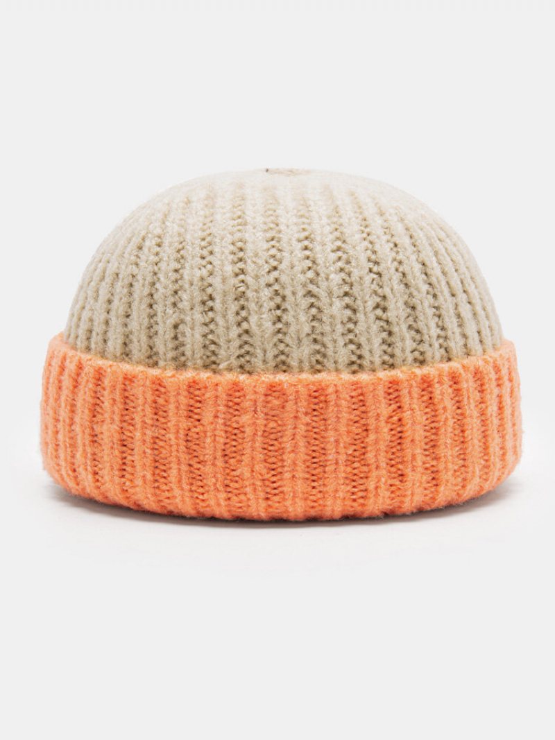 Unisex Dzianina Kolor Kontrastowe Paski Jesień Zima Proste Ciepło Bez Brimless Beanie Landlord Czapka Z Czaszkami