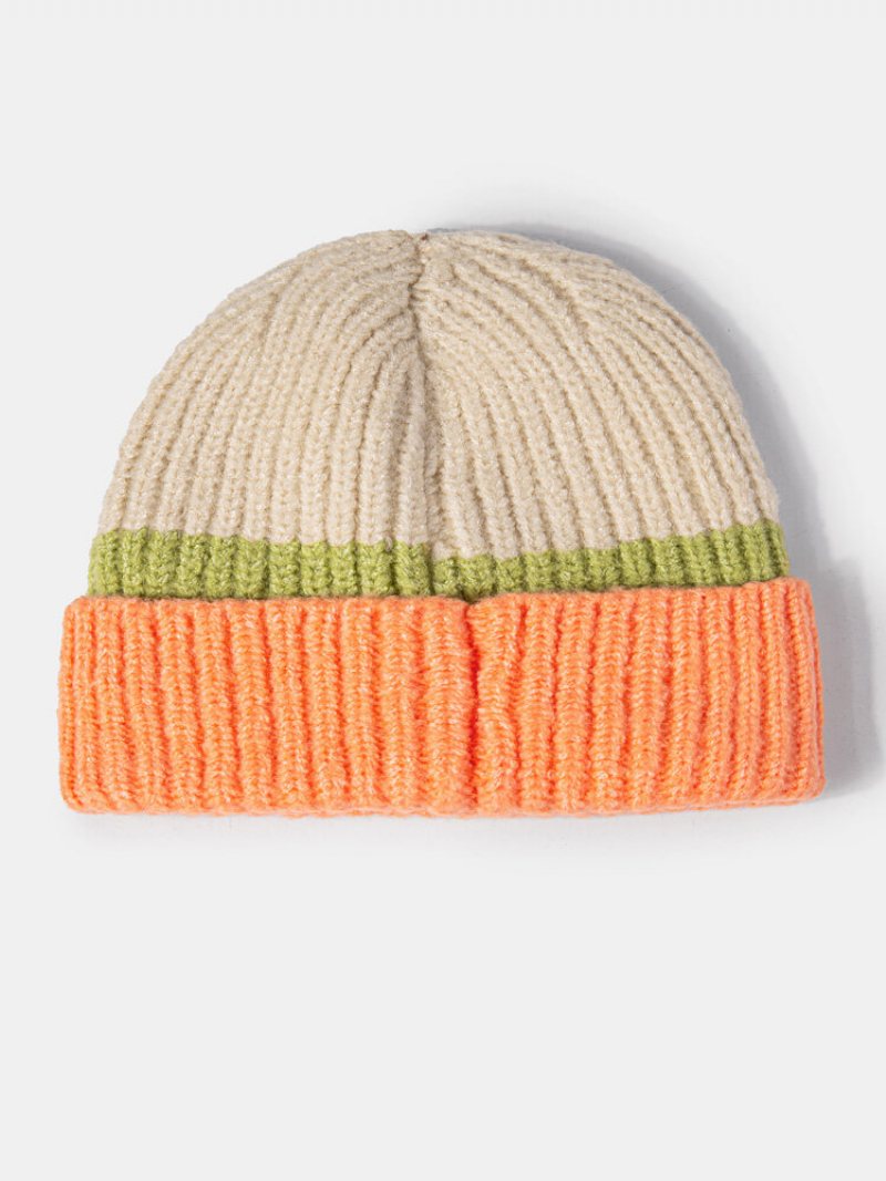 Unisex Dzianina Kolor Kontrastowe Paski Jesień Zima Proste Ciepło Bez Brimless Beanie Landlord Czapka Z Czaszkami