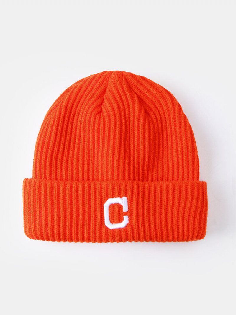 Unisex Dzianinowy Zagęszczony Kolor Kontrastowy Wyszywany Napis Ochrona Uszu Ciepło Moda Czapka Beanie Bez Rondla