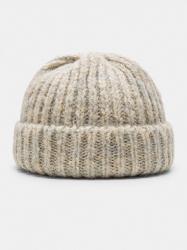 Unisex Mieszana Kolorowa Dzianinowa Solidna Zwinięta Kopuła Na Wszystkie Mecze Ciepła Czapka Bez Lamówki Landlord Cap Skull Cap