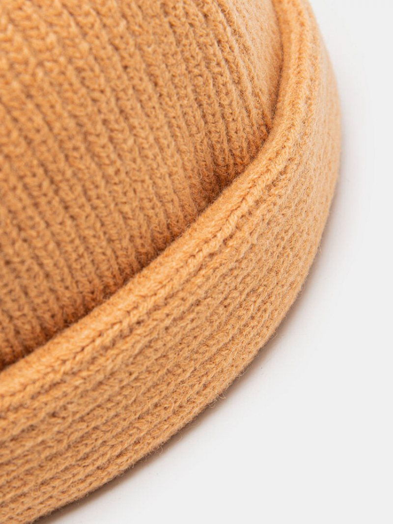 Unisex Wełniana Dzianinowa Jednokolorowa Kopuła Regulowana Czapka Bez Rondla Landlord Cap Skull Cap