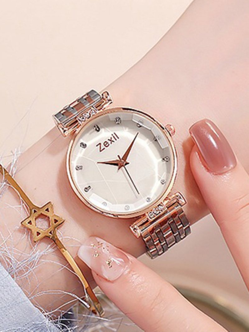 4 Kolory Alloy Women Trendy Zegarek Inkrustowany Rhinestone Dial Dekoracyjny Kwarcowy Ze Wskaźnikiem