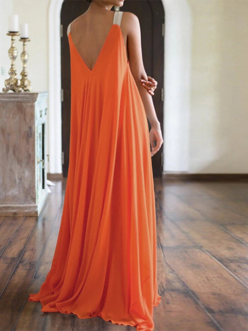 Bohemian Elastyczne Ramiączka Jednolity Kolor Plus Size Maxi Sukienka