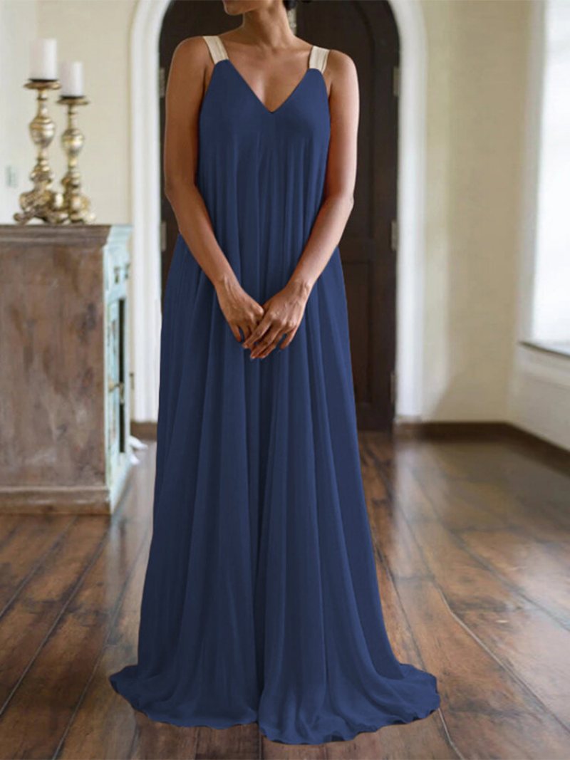 Bohemian Elastyczne Ramiączka Jednolity Kolor Plus Size Maxi Sukienka