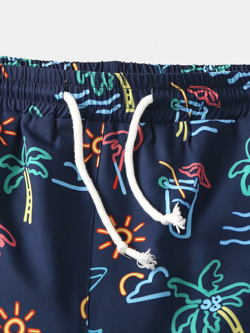 Hawaje Graffiti Pattern Swim Trunks Sznurek Szybkoschnące Szorty Planszowe Dla Mężczyzn