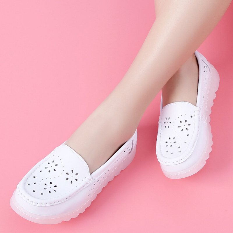 Kobiety Wygodne Hollow Jelly Bottom Białe Pielęgniarskie Płaskie Buty