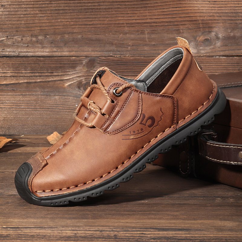 Męskie Buty W Stylu Retro Z Bydlęcej Skóry Antypoślizgowej Z Miękką Podeszwą