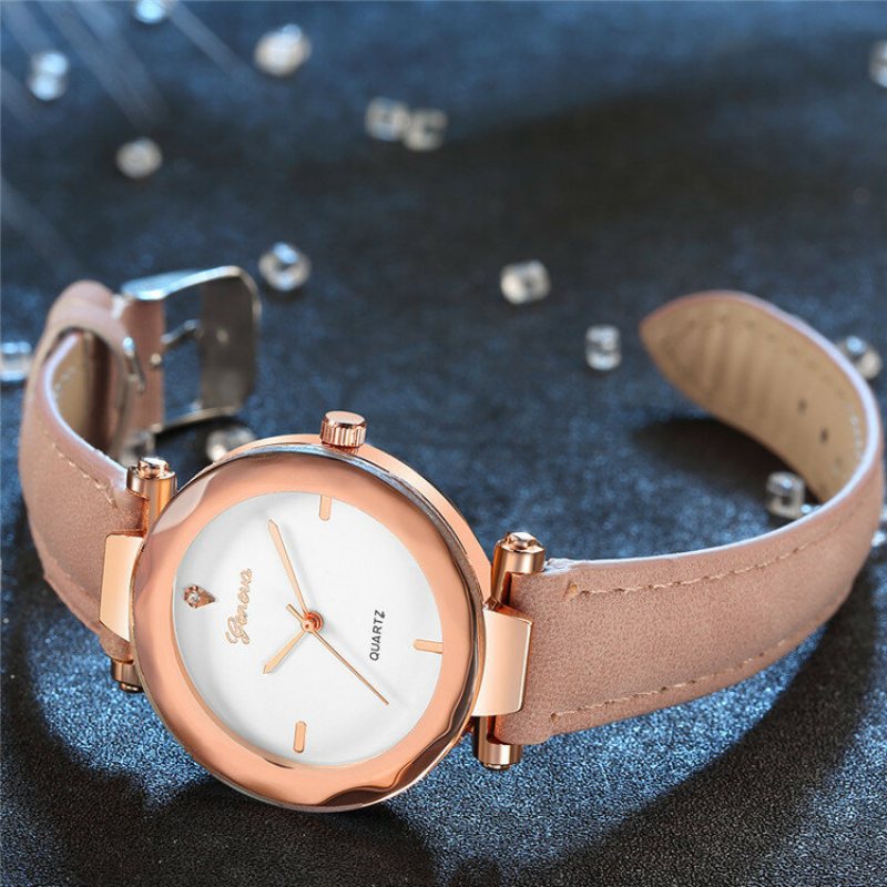 Modne Damskie Zegarki Kwarcowe Skórzany Pasek Lady Fashion Rose Gold Dial Dla Kobiet