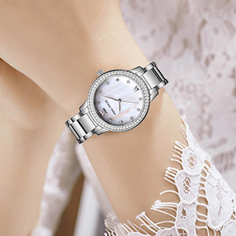 Modny Luksusowy Wysadzany Diamentami Damski Zegarek Fashion Business Steel Strap