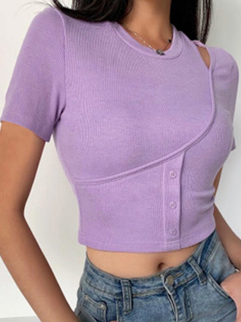 T-shirt Z Krótkim Rękawem Dla Kobiet Z Pustym Jednolitym Kolorem
