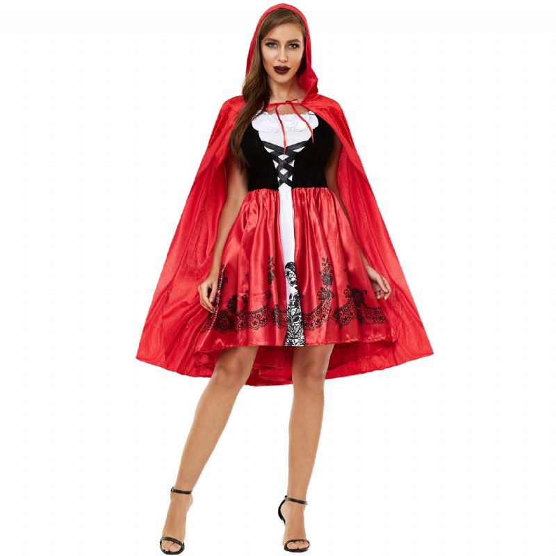 Damska Peleryna Na Halloween Czerwony Kapturek Cosplay Jednolita Rola Pogrubiona S-3xl Plus