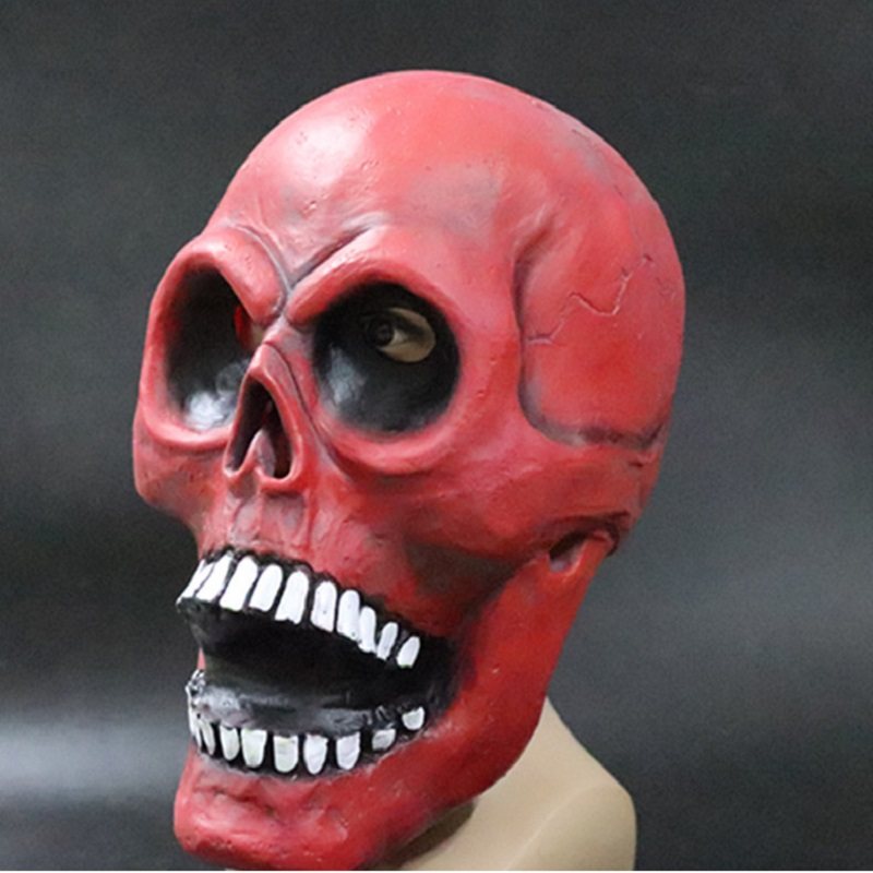 Deluxe Nowość Kostium Na Halloween Lateksowa Maska Na Głowę Głowa Czaszki Czerwona