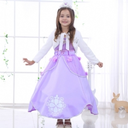 Dziewczyny Sofia Przebranie Cosplay Księżniczka Sophia Kostium Dla Dzieci Bufiaste Rękawy Haftowana Suknia Balowa Dla Impreza Z Okazji Halloween Sukienki