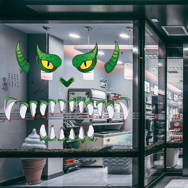 Halloween Monster Face Naklejki Na Drzwi Dekoracje Zewnętrzne Garażowe Brama Okna Straszne Imprezowe Z Oczami Wycięcia Na Zęby I Dwustronne