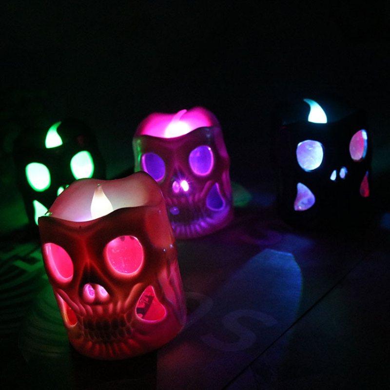 Kreatywny Prezent Na Halloween Led Czaszka Elektroniczna Świeca Cylindryczna Dekoracja