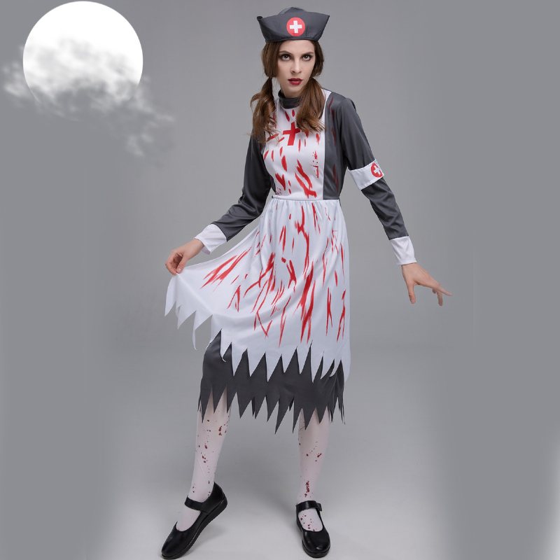 Nowy Halloween Cosplay Kobieta Pielęgniarka Horror Zombie Impreza Przebierana Temat Krwawy Kostium Diabła