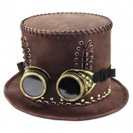 Unisex Steampunk Cylinder Retro Punk Rustykalny Pu Skóra Zasznurować Dżentelmen Kapelusz Na Kostiumy Halloween Party