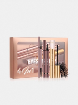 Zestaw Do Makijażu Oczu 4 W 1 Wodoodporny Nierozmazany Ołówek Do Brwi Tusz Do Rzęs Eyeliner Fałszywe Rzęsy
