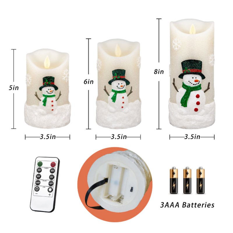 3 Szt. Zestaw Świec Elektrycznych Z Nie Migoczącym Płomieniem Snowman Led Świeca Pilot Zdalnego Sterowania 3 Aaa Zasilanie Bateryjne Świąteczna Dekoracja Lampa