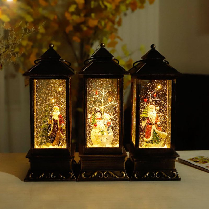 Europejski Styl Led Santa Claus Snowman Night Light Zasilany Baterią Lampa Stołowa Retro Stand Z Funkcją Obracania Muzyki W Środku Bożego Narodzenia