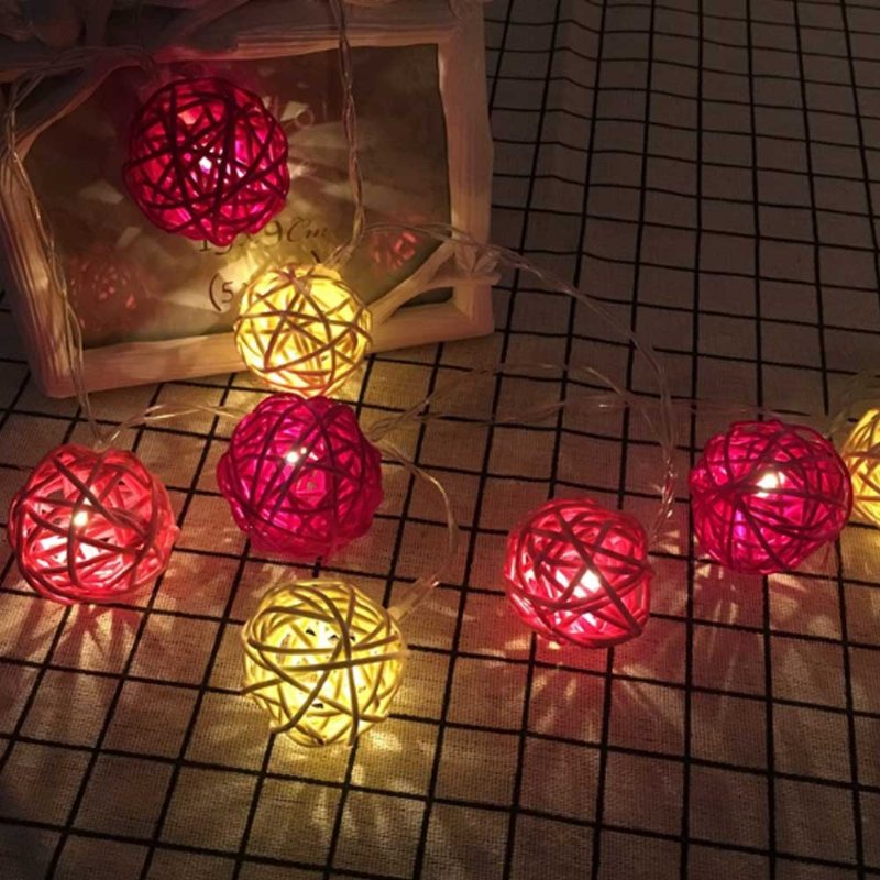 Fantazyjne Delikatne Lampy Led Sting Night Light Z Kolorową Kulą Rattanową Świąteczna Dekoracja Domu Weselnego